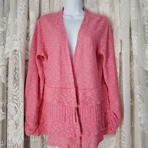 NWT Alfani pink linen blend fringed cardigan Womens Large